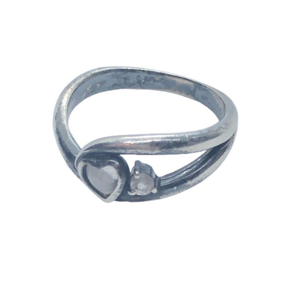950S Vintage Sterling Silver Ring - Size 6.75 w/ Small Glass Cabochon Heart